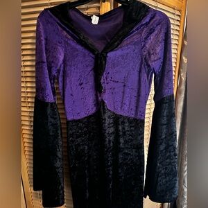 Halloween costume black and purple velvet lace  long dress costume